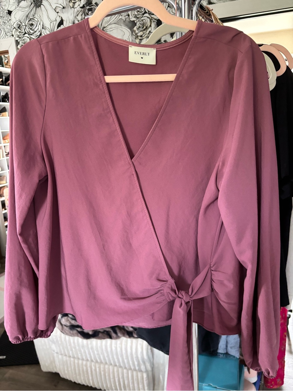 Everly Dusty Rose Wrap Blouse with Side Tie